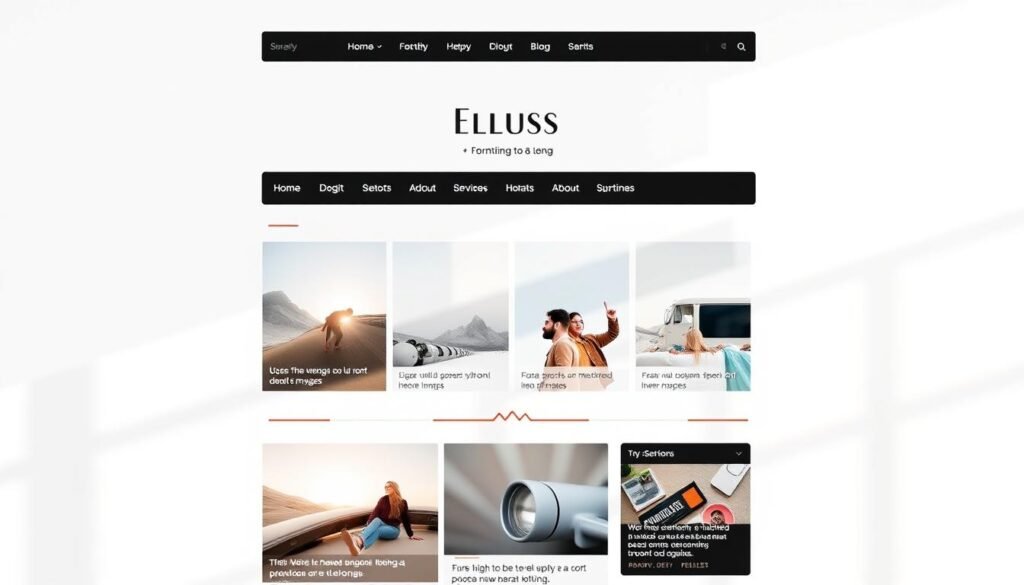 A minimalist, modern blog design with clean lines and geometric shapes. Crisp white background with subtle grey accents, highlighted by warm, natural lighting from the side. Foreground features an elegant navigation bar, a sleek search bar, and several bold, colorful section dividers. Midground showcases a set of high-quality images and infographics, framed by a modern, responsive grid layout. Background subtly hints at a content-rich sidebar and footer with additional design elements. Overall, a visually appealing, user-friendly interface that conveys professionalism and efficiency.