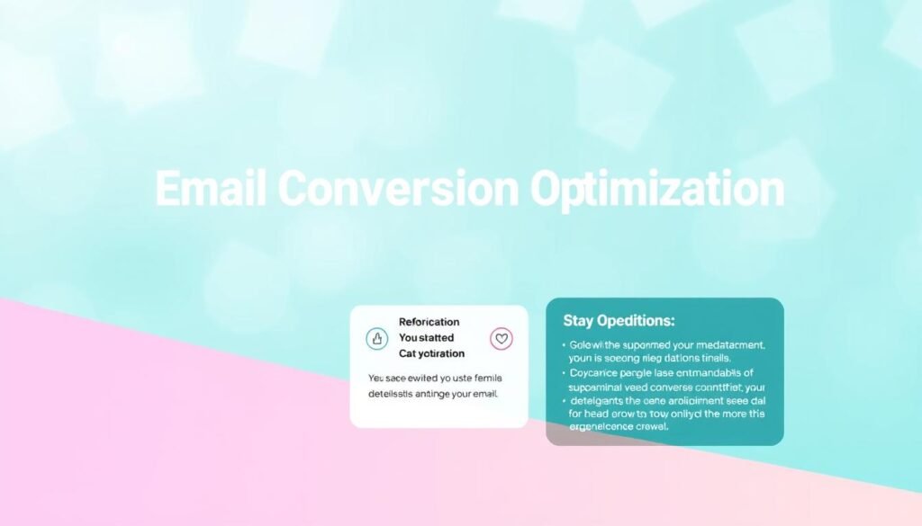 A clean, modern email template with a vibrant, eye-catching design. The layout features a bold, attention-grabbing headline in the foreground, surrounded by subtle geometric patterns and a soft, pastel color palette. In the middle ground, a series of well-organized content blocks showcase key information about email conversion optimization, such as calls-to-action, data visualizations, and informative icons. The background features a blurred, bokeh-style effect, creating a sense of depth and focus on the central elements. The overall composition is balanced, professional, and designed to captivate the viewer, encouraging them to engage with the content.