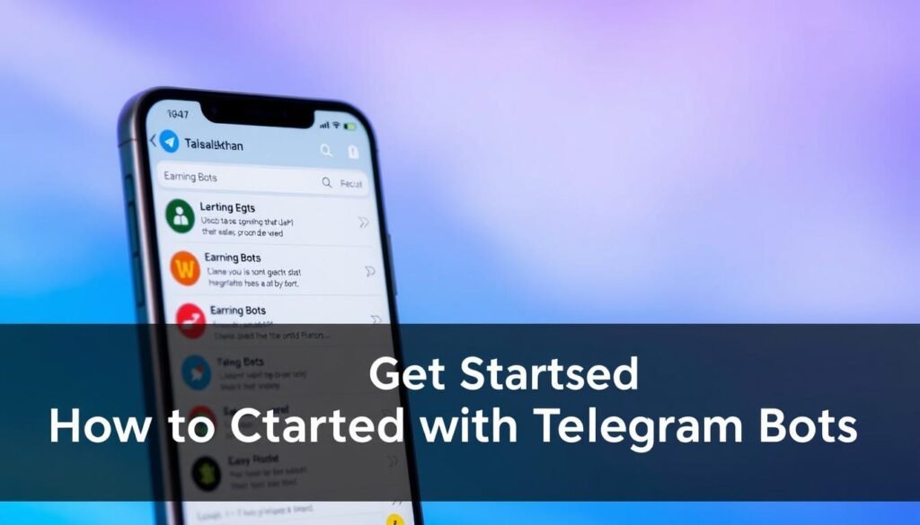 A close-up view of a Telegram chat interface showcasing various "Earning Bots" on the faisalskhan platform. The foreground features a sleek and modern Telegram app layout with clean user interface elements, while the middle ground displays a selection of bot icons and descriptions. The background is a soft, blurred gradient in soothing shades of blue and purple, creating a calming and professional atmosphere. The overall composition conveys the ease and accessibility of using Telegram bots to generate passive income, as highlighted in the "How to Get Started with Telegram Bots" section.