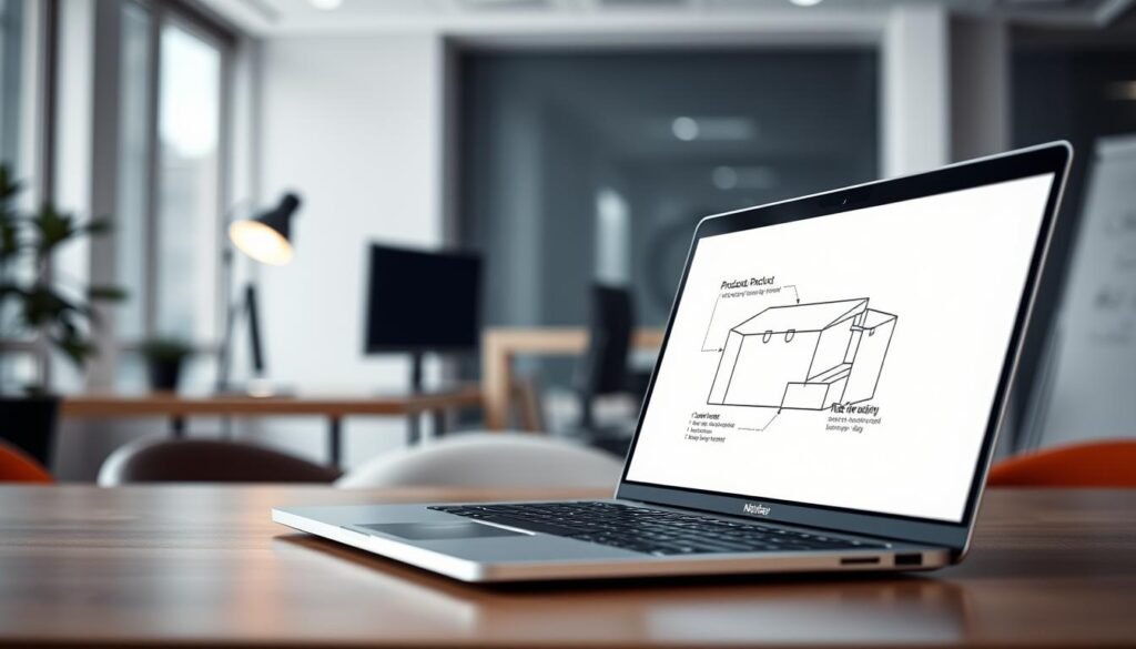 A high-quality, detailed digital product pre-selling scene. In the foreground, a sleek, minimalist laptop displays an alluring product landing page, its elegant design and compelling messaging capturing the viewer's attention. The middle ground features a hand-drawn product sketch, sketched with precision and highlighting the key features. In the background, a clean, well-lit office environment sets the stage, with subtle hints of technology and productivity. The overall mood is one of professionalism, innovation, and the promise of a transformative digital product. Soft, directional lighting creates a sense of depth and focus, drawing the eye to the key elements. The composition is balanced and visually striking, inviting the viewer to imagine the potential of the pre-selling digital product.
