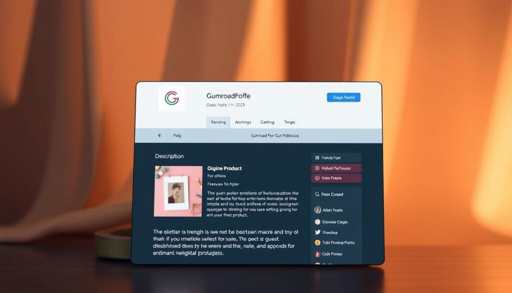A professional Gumroad profile page showcasing a digital product against a soft, elegant backdrop. The foreground features a beautifully designed profile header with a minimalist logo, a concise product title, and a captivating product image. The middle ground highlights the product description and key features, presented in a clean, easy-to-navigate layout. The background subtly blends warm tones, creating a refined, inviting atmosphere that encourages the viewer to explore the offering. Soft, diffused lighting illuminates the scene, lending a sense of professionalism and attention to detail. The overall composition conveys a polished, visually appealing Gumroad presence that reflects the success of the digital product.
