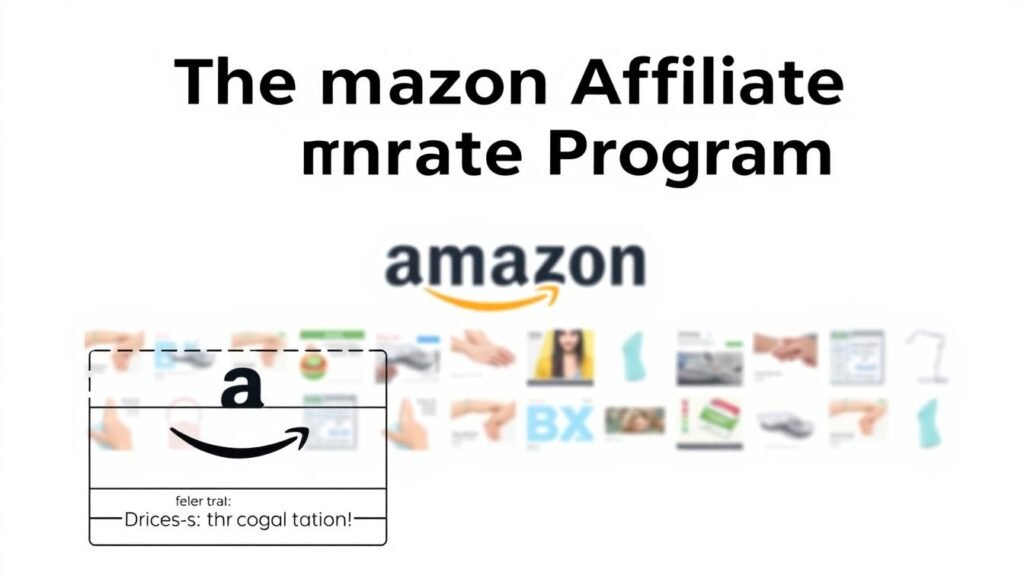 A sleek, modern infographic showcasing the key elements of the Amazon Affiliate Program. In the foreground, a minimalist diagram highlights the program's core features - referral commissions, product tracking, and program management. The middle ground depicts an array of Amazon product images, subtly displayed against a clean, white backdrop. In the background, a subtle grid pattern creates a sense of structure and organization, complementing the program's systematic nature. The overall mood is professional, informative, and visually appealing, reflecting the program's importance and the potential it holds for digital marketers. Crisp lighting and a slightly high camera angle lend an authoritative, yet accessible tone to the scene.