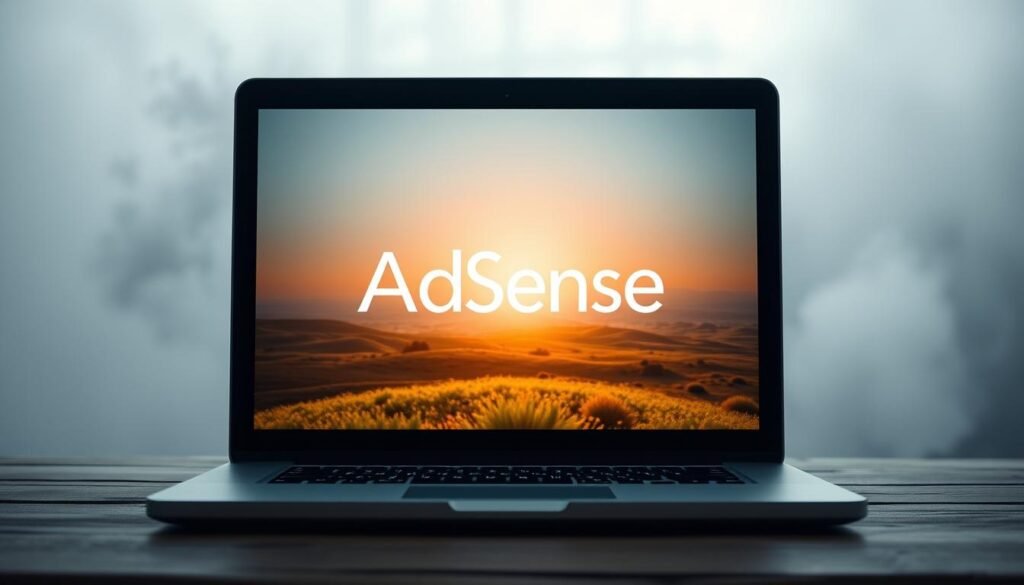 A striking, cinematic depiction of the contrast between AdSense and affiliate marketing. In the foreground, a laptop screen displays the AdSense logo, surrounded by a hazy, grey-toned atmosphere, conveying a sense of monotony and constraint. In the middle ground, a vibrant, colorful landscape emerges, representing the boundless opportunities of affiliate marketing. The background is bathed in warm, golden light, evoking a feeling of freedom and expansion. The composition is balanced, with the two approaches juxtaposed in a visually striking manner, inviting the viewer to explore the nuances of each revenue stream.