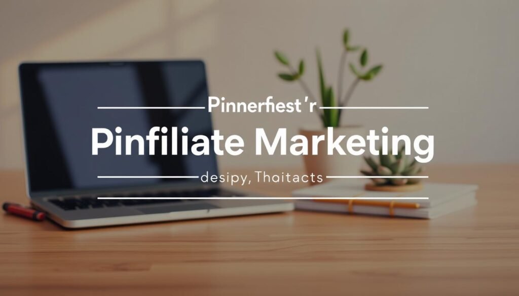 A visually captivating Pinterest affiliate marketing pin design, showcasing a harmonious blend of colors, textures, and clean typography. The foreground features a central product image, captured with a shallow depth of field and warm lighting, drawing the viewer's eye. The middle ground includes elegantly styled lifestyle elements, such as a laptop, stationery, and a succulent plant, complementing the main subject. The background incorporates a soft, blurred pattern that adds depth and a sense of sophistication. The overall composition is balanced, with a minimalist aesthetic that emphasizes the key product showcase. The image exudes a professional, aspirational tone suitable for a high-converting affiliate marketing pin.