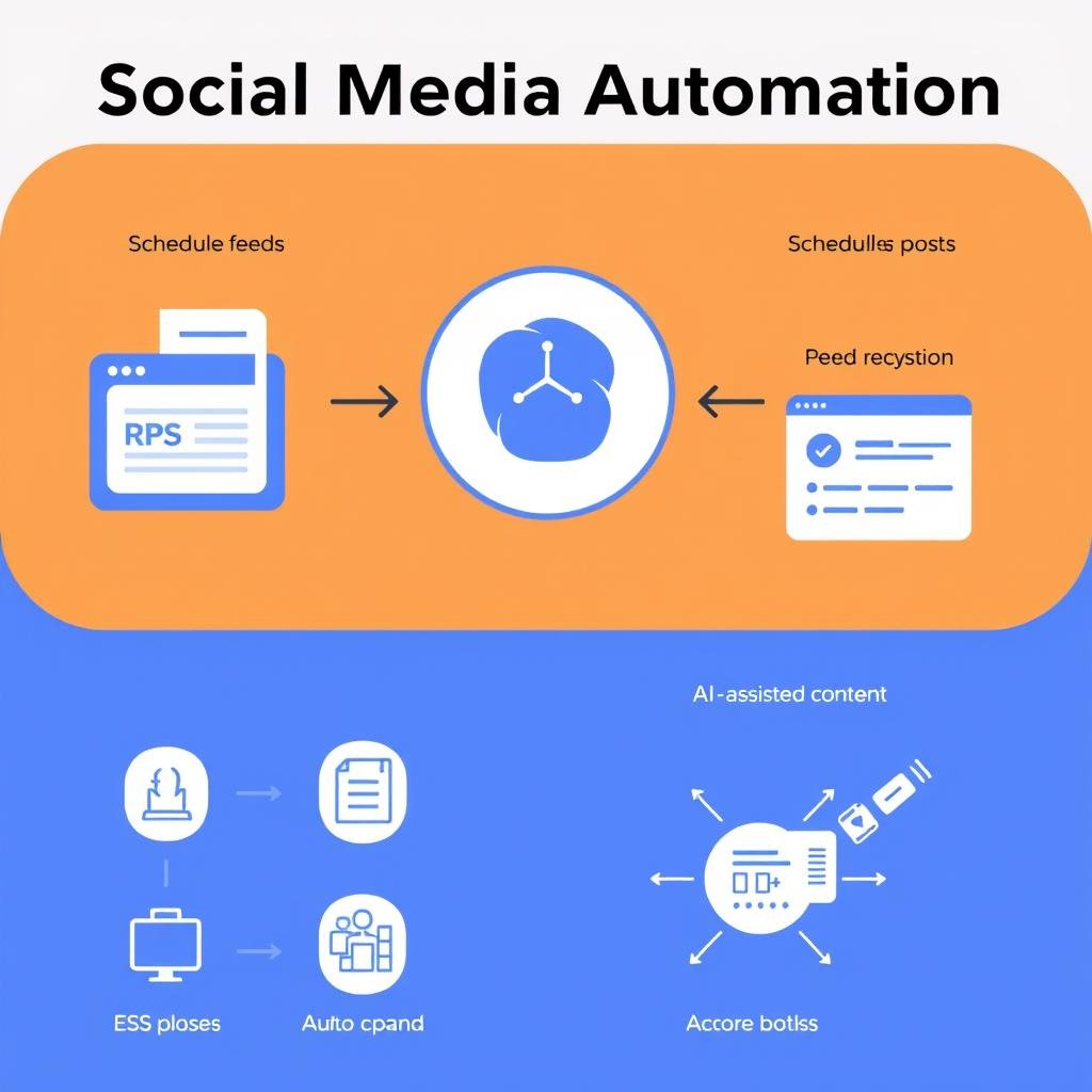 Automation workflow showing scheduled posts and RSS integration