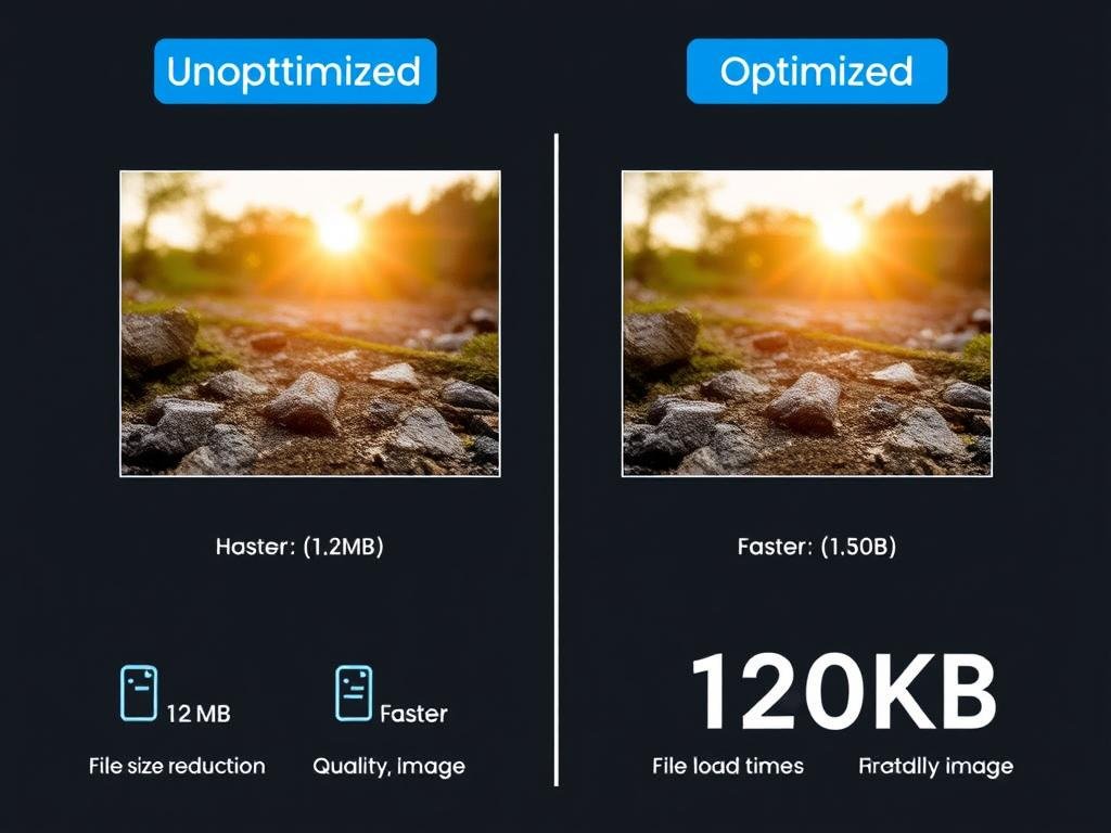 Before and after comparison of WordPress speed optimization 2025 image compression techniques
