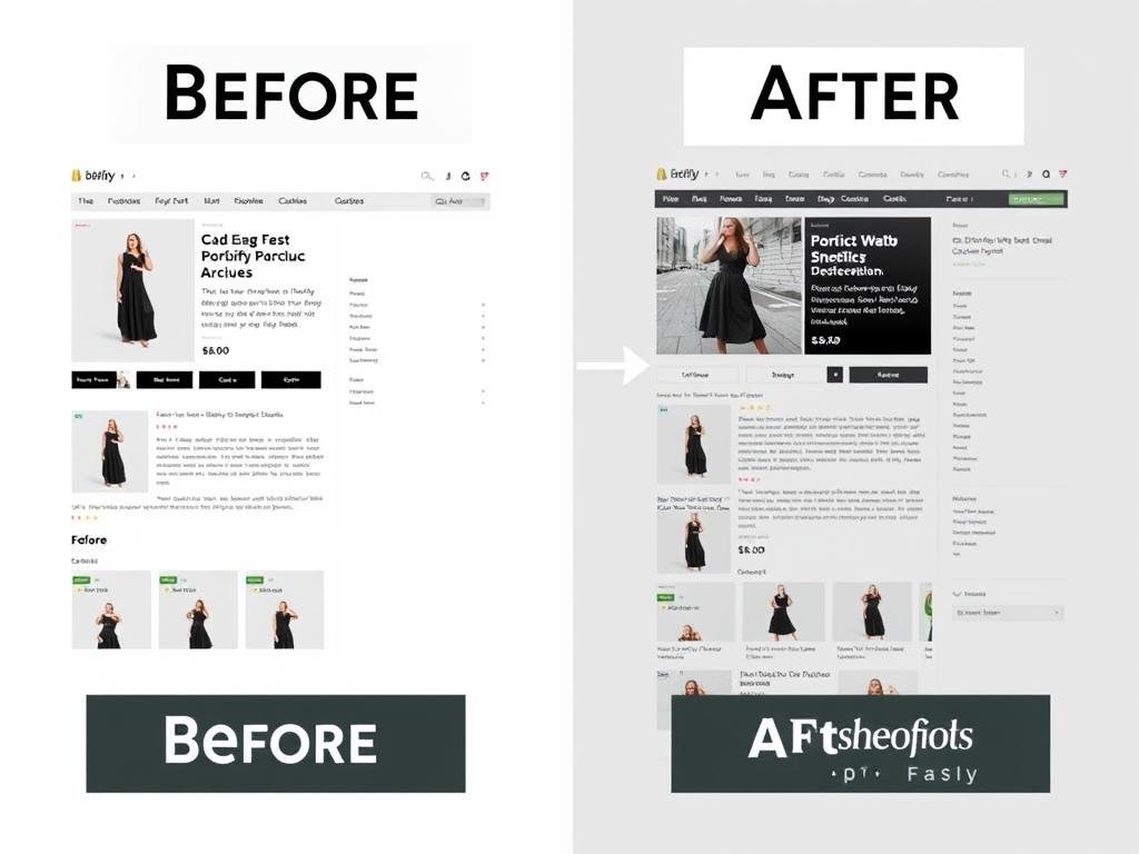 Before and after comparison of a Shopify product page optimization