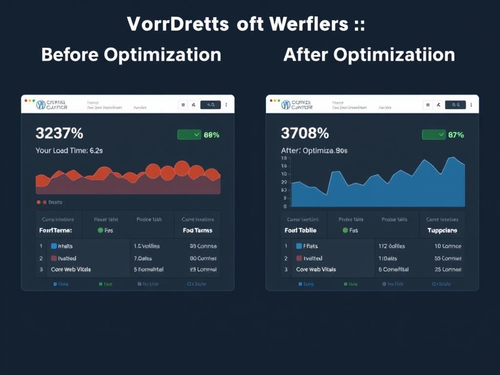 Before and after dashboard showing WordPress speed optimization 2025 improvements