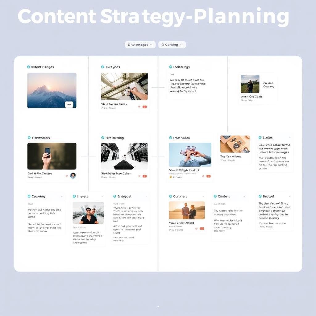 Content strategy planning board with different content types