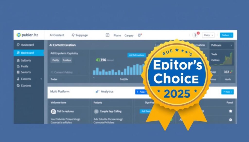 Editor's Choice badge on Publer dashboard showing key features that make it the top recommendation