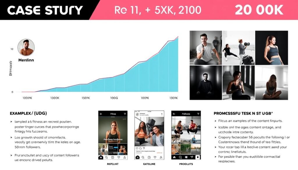 Instagram growth case study showing follower growth chart and content examples