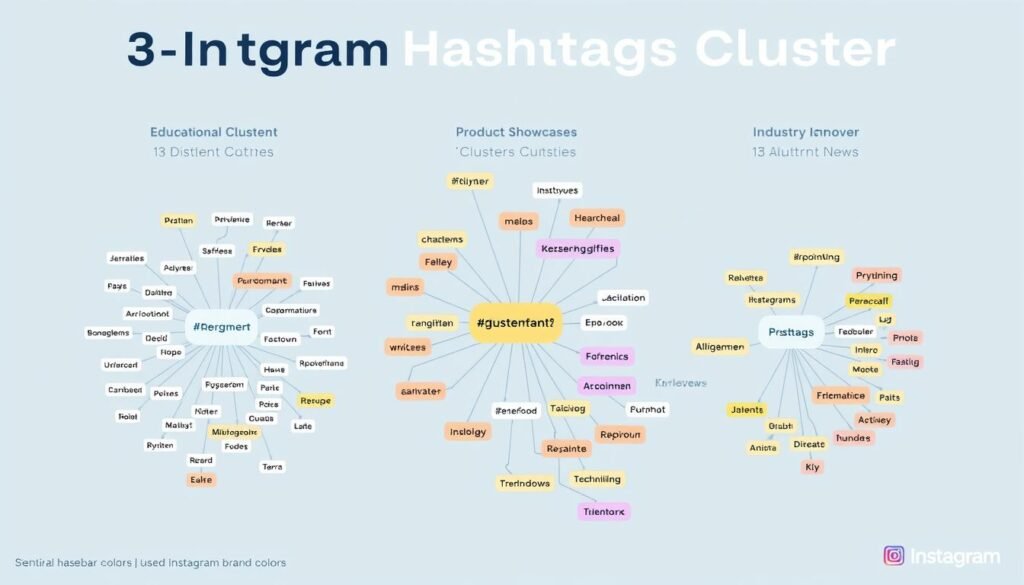 Instagram hashtag clusters showing different groups of related hashtags for various content types