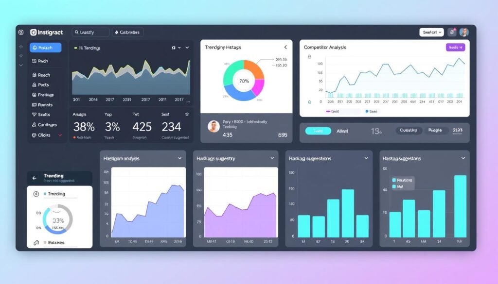 Instagram hashtag research tools and analytics dashboard showing performance metrics