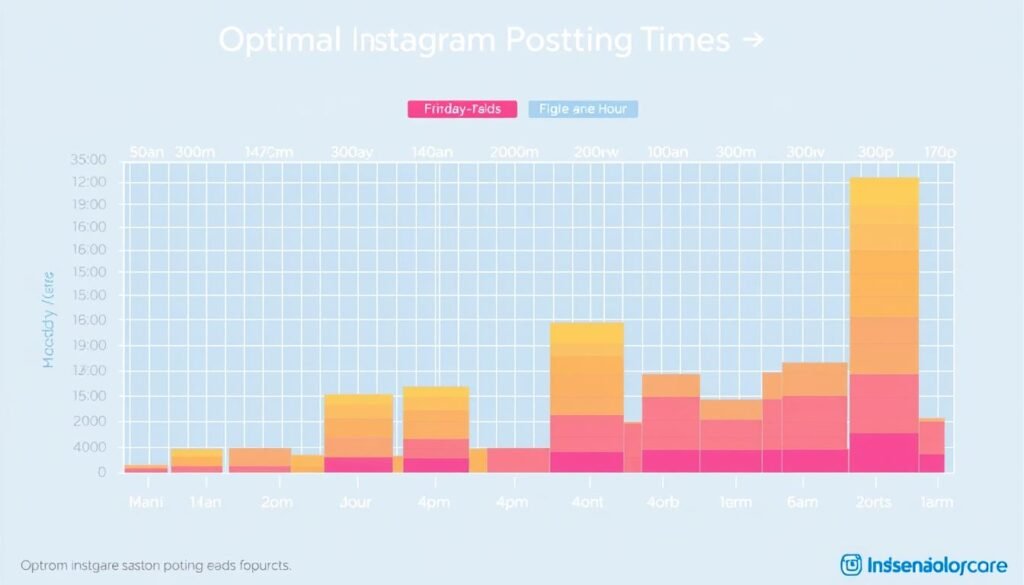 Instagram optimal posting times chart showing engagement rates by day and hour