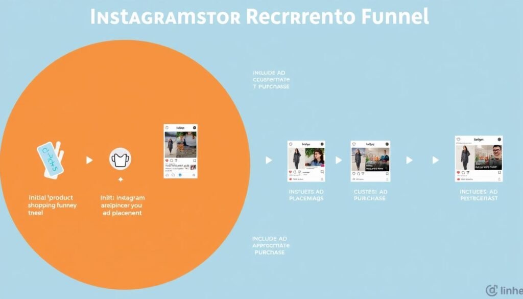 Instagram shopping retargeting funnel showing customer journey stages and ad placements