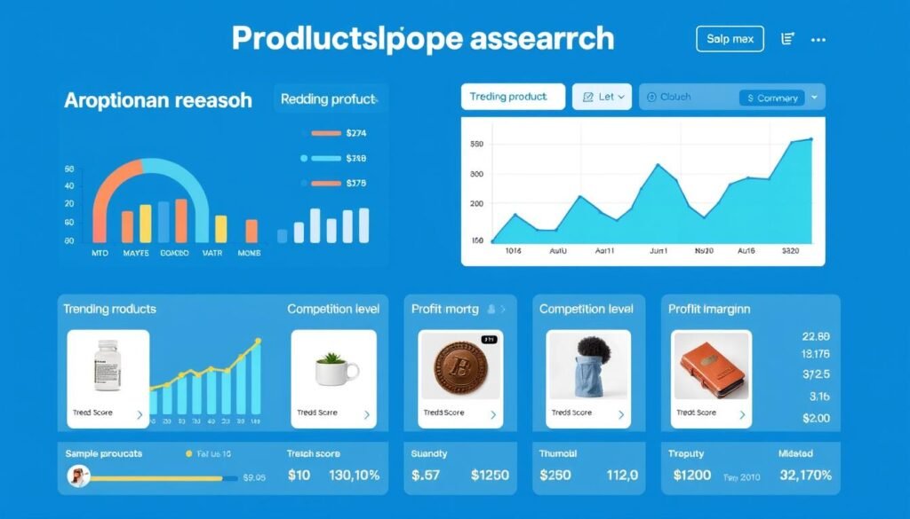 Product research dashboard showing trending products analysis