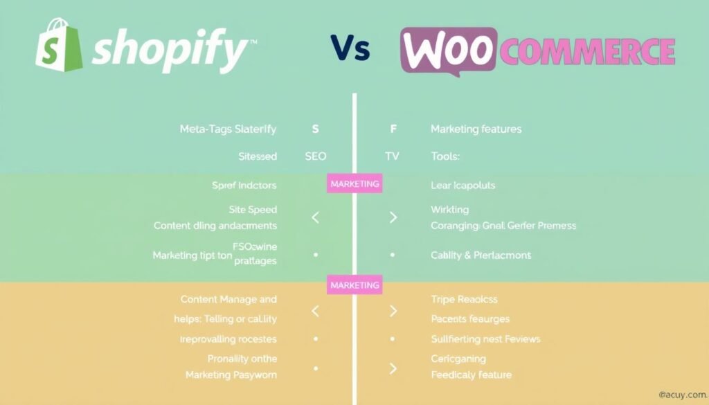 SEO and marketing tools comparison between Shopify and WooCommerce