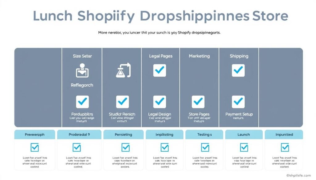 Shopify dropshipping store launch checklist with completion checkboxes