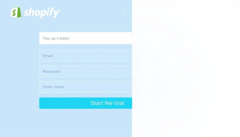 Shopify signup page screenshot showing the account creation form