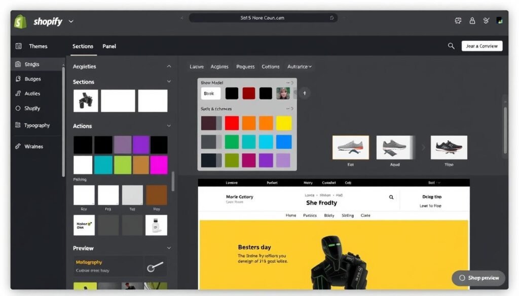 Shopify theme customization interface showing design options