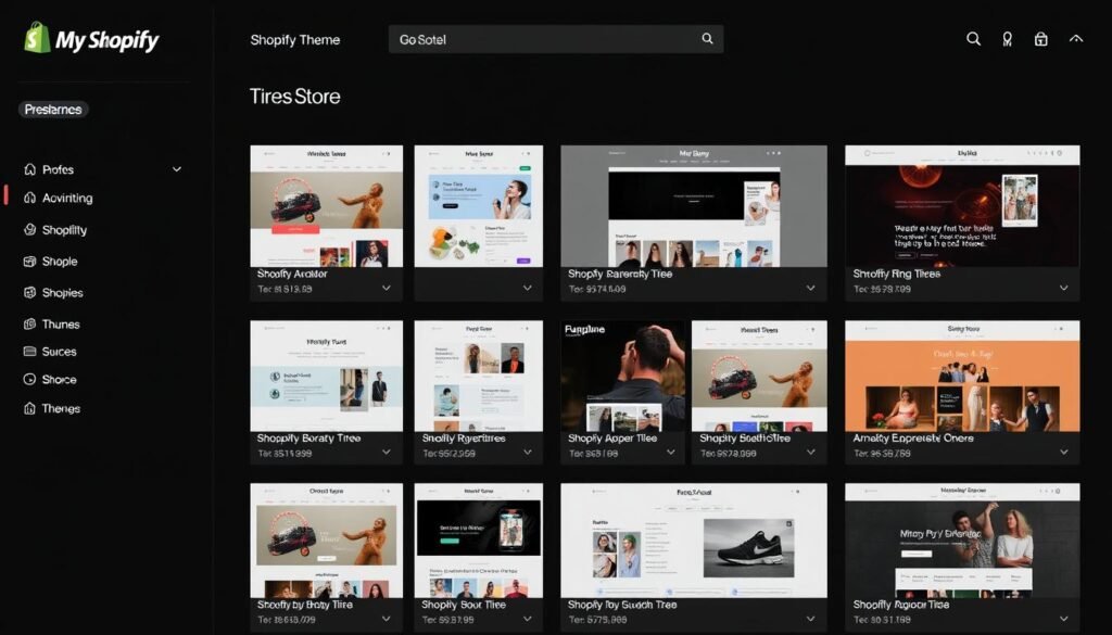 Shopify theme store showing various e-commerce templates