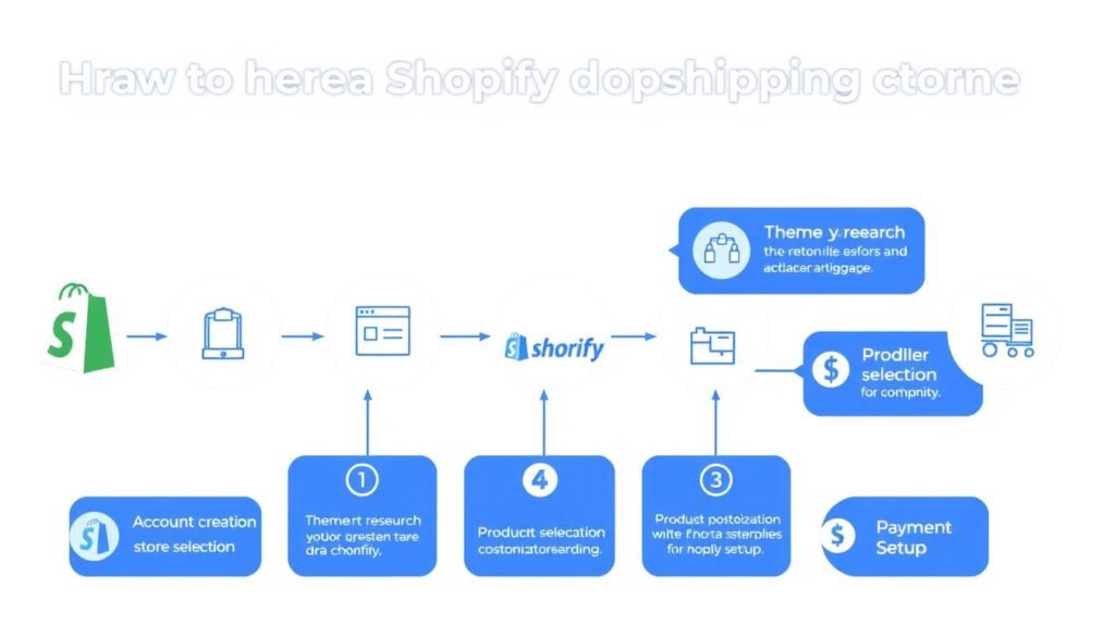 Step-by-step Shopify dropshipping setup process flowchart