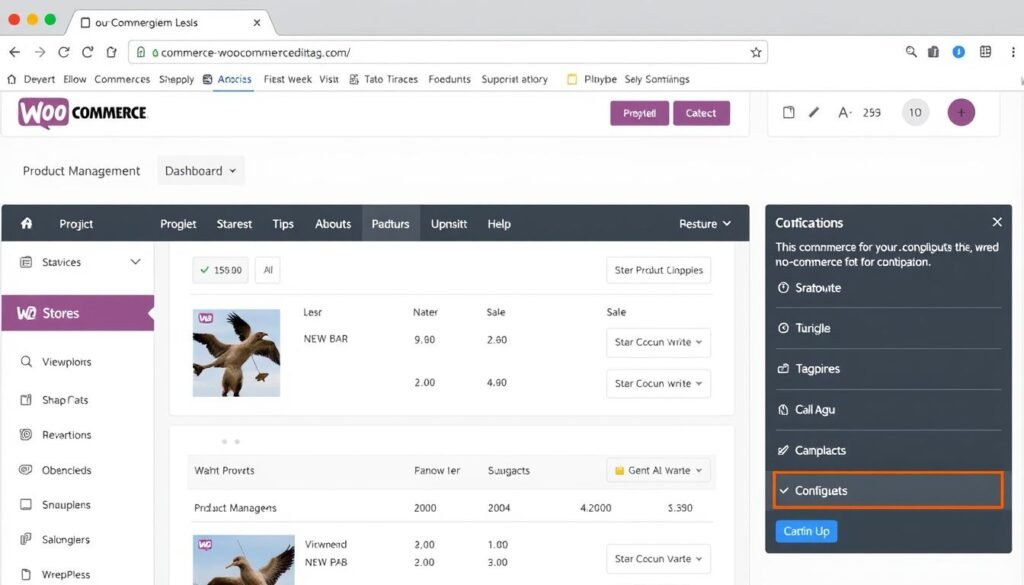 WooCommerce dashboard showing product management and store settings