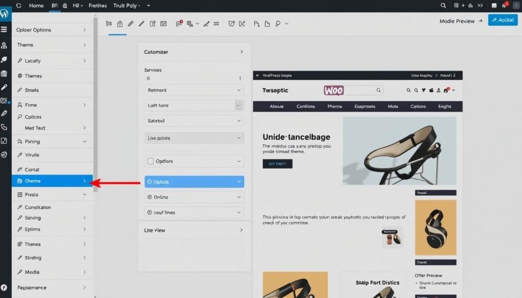 WooCommerce theme customization showing WordPress customizer