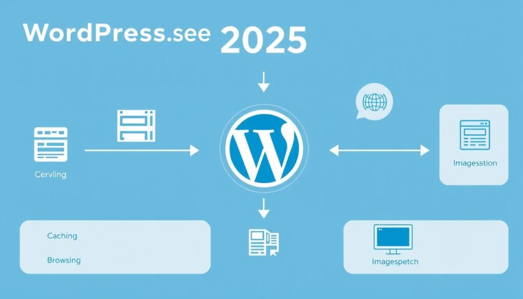 WordPress speed optimization 2025 techniques showing caching, CDN, and image compression working together